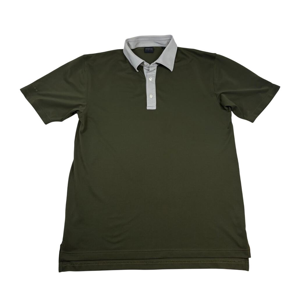 Dunning Golf Performance Polo Shirt Olive Green Contrast Collar L